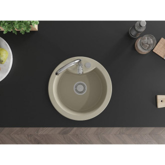 Jednodrezový žulový drez Mexen Diego 488 x 480 mm, béžový, chrómovaný sifón - 6512481000-69