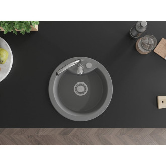 Jednodrezový žulový drez Mexen Diego 488 x 480 mm, sivý, chrómovaný sifón - 6512481000-71