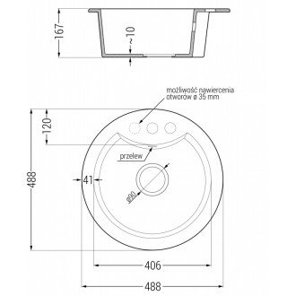 Jednodrezový žulový drez Mexen Diego 488 x 480 mm, čierna/strieborná metalíza, chrómovaný sifón - 6512481000-73