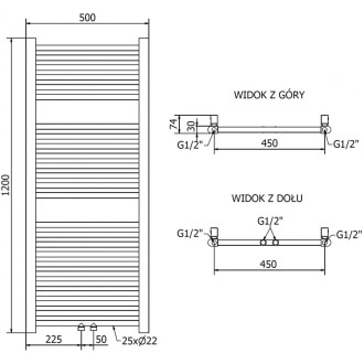 Kúpeľňový radiátor Mexen Mars 1200 x 500 mm, 417 W, zlatý - W110-1200-500-00-50