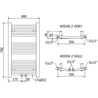 Kúpeľňový radiátor Mexen Ares 700 x 400 mm, 240 W, čierny - W102-0700-400-00-70