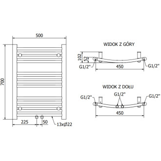 Kúpeľňový radiátor Mexen Ares 700 x 500 mm, 286 W, čierny - W102-0700-500-00-70