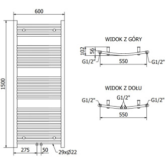 ARES vykurovacie teleso 1500x600, 733 W, čierna W102-1500-600-00-70