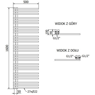 Dekoratívny kúpeľňový radiátor Mexen Neptún 1600 x 500 mm, 662 W, čierny - W101-1600-500-00-70