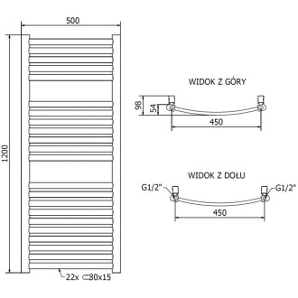Kúpeľňový radiátor Mexen Helios 1200 x 500 mm, 448 W, zlatý - W103-1200-500-00-50