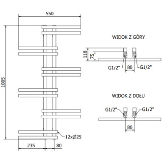 Dekoratívny kúpeľňový radiátor Mexen Jari 1005 x 550 mm, 339 W, čierny - W115-1005-550-00-70