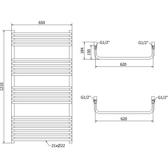 Kúpeľňový radiátor Mexen Apollo 1210 x 650 mm, 713 W, čierny - W117-1210-650-00-70