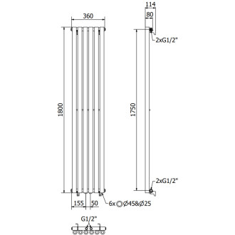 Dekoratívny radiátor Mexen Nevada 1800 x 360 mm, 705 W, čierny - W201-1800-360-00-70