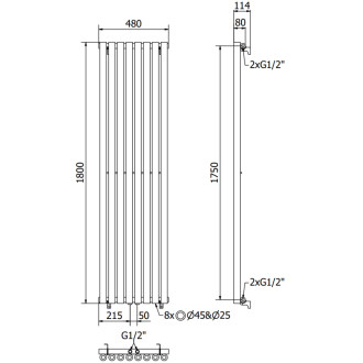 Dekoratívny radiátor Mexen Nevada 1800 x 480 mm, 940 W, čierny - W201-1800-480-00-70