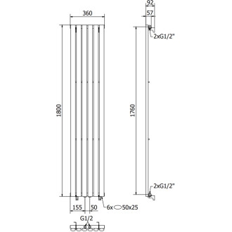 Dekoratívny radiátor Mexen Oregon 1800 x 360 mm, 604 W, biely - W202-1800-350-00-20