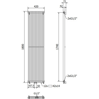 Dekoratívny radiátor Mexen Kansas 1800 x 420 mm, 1242 W, čierny - W204-1800-420-00-70