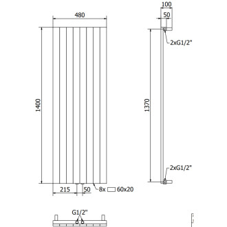 Dekoratívny radiátor Mexen Topeka 1400 x 480 mm, 950 W, čierny - W210-1400-480-00-70