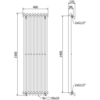 Dekoratívny radiátor Mexen Atlanta 1500 x 460 mm, 894 W, čierny - W211-1500-460-00-70