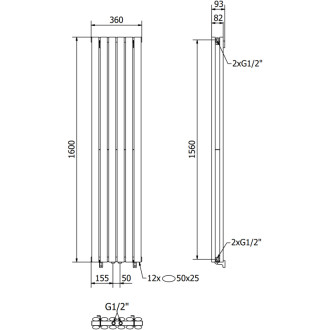 Dekoratívny radiátor Mexen Dallas 1600 x 360 mm, 1039 W, čierny - W214-1600-360-00-70