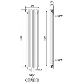 Dekoratívny radiátor Mexen Denver 1600 x 378 mm, 1487 W, čierny - W215-1600-378-00-70