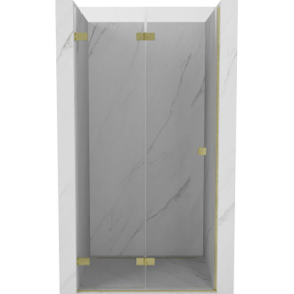 Sprchové dvere Mexen Lunar-F ľavé skladacie 90 cm, priehľadné, kartáčované zlato - 836-090-000-55-00-L