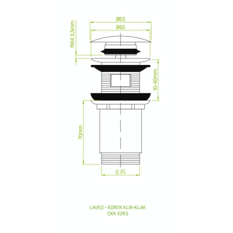 Laveo POP-UP WASTE CKK_G2R3 Výpusť click-clack s prepadom, zlatá