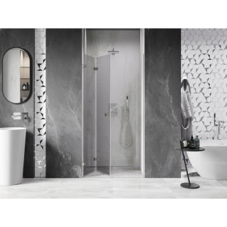 Sprchové dvere Mexen Lunar-F ľavé skladacie 85 cm, priehľadné, kartáčovaný nikel - 836-085-000-97-00-L