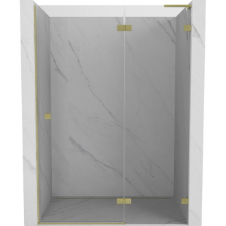 Sprchové dvere Mexen Lunar L s pravými pántami 130 cm, priehľadné, kartáčované zlato - 834L-130-000-55-00-P