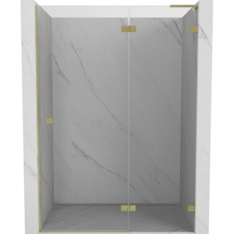 Sprchové dvere Mexen Lunar L s pravými pántami 140 cm, priehľadné, kartáčované zlato - 834L-140-000-55-00-P