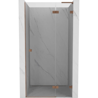Sprchové dvere Mexen Lunar L s pravými pántami 90 cm, priehľadné, kartáčovaná meď - 834L-090-000-65-00-P