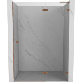 Sprchové dvere Mexen Lunar L s pravými pántami 135 cm, priehľadné, kartáčovaná meď - 834L-135-000-65-00-P