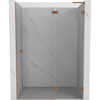 Sprchové dvere Mexen Lunar L s pravými pántami 140 cm, priehľadné, kartáčovaná meď - 834L-140-000-65-00-P