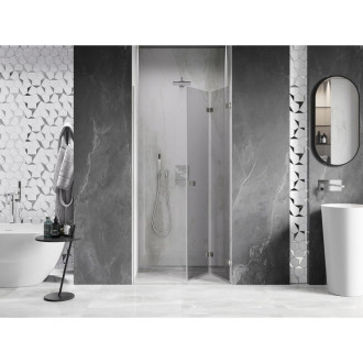 Sprchové dvere Mexen Lunar-F pravé skladacie 85 cm, priehľadné, kartáčovaný nikel - 836-085-000-97-00-P