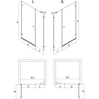 Sprchové dvere Mexen Lunar-B s ľavými pántami 125 cm, priehľadné, chróm - 832S-125-050-01-00-L