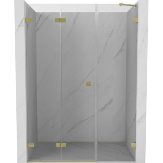 Sprchové dvere Mexen Lunar-F ľavé skladacie 130 cm, priehľadné, kartáčované zlato - 836S-130-050-55-00-L