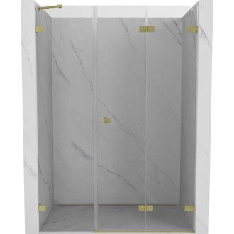 Sprchové dvere Mexen Lunar-F pravé skladacie 115 cm, priehľadné, kartáčované zlato - 836S-115-050-55-00-P