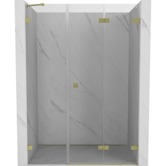 Sprchové dvere Mexen Lunar-F pravé skladacie 140 cm, priehľadné, kartáčované zlato - 836S-140-050-55-00-P