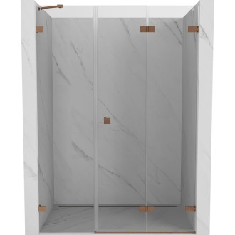 Sprchové dvere Mexen Lunar-F pravé skladacie 140 cm, priehľadné, kartáčovaná meď - 836S-140-050-65-00-P