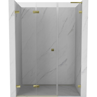 Sprchové dvere Mexen Lunar-F L ľavé skladacie 145 cm, priehľadné, zlaté - 836SL-145-050-50-00-L