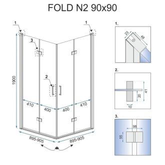 Rea Sprchovací kút 900x900x1900 bez vaničky - sklo transparent Fold N2 REA-K9991