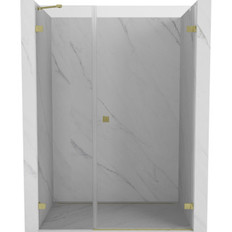 Sprchové dvere Mexen Lunar-B s pravými pántami 140 cm, priehľadné, kartáčované zlato - 832S-140-050-55-00-P