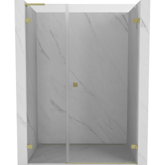 Sprchové dvere Mexen Lunar-B L s pravými pántami 135 cm, priehľadné, kartáčované zlato - 832SL-135-050-55-00-P