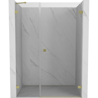 Sprchové dvere Mexen Lunar-B s pravými pántami 145 cm, priehľadné, kartáčované zlato - 832S-145-050-55-00-P