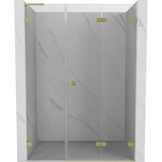 Sprchové skladacie dvere Mexen Lunar-F L pravé 130 cm, priehľadné, kartáčované zlato - 836SL-130-050-55-00-P