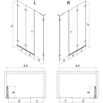 Sprchové dvere Mexen Lunar-F L pravé, skladacie 135 cm, priehľadné, ružové zlato - 836SL-135-050-60-00-P