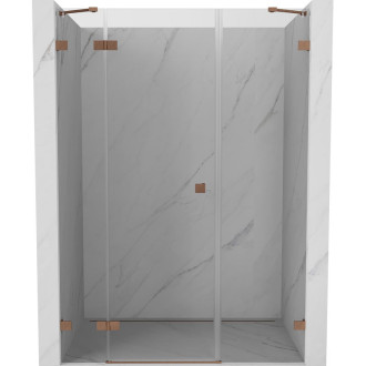Sprchové dvere Mexen Lunar s ľavými pántami 125 cm, priehľadné, kartáčovaná meď - 834S-125-050-65-00-L