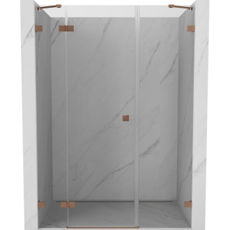 Sprchové dvere Mexen Lunar s ľavými pántami 150 cm, priehľadné, kartáčovaná meď - 834S-150-050-65-00-L