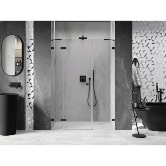 Sprchové dvere Mexen Lunar s ľavými pántami 150 cm, priehľadné, čierne - 834S-150-050-70-00-L