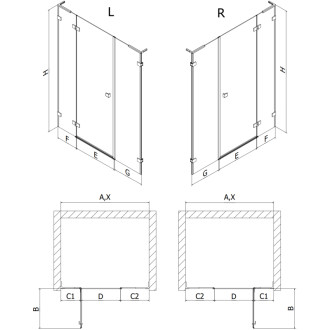 Sprchové dvere Mexen Lunar L s ľavými pántami 155 cm, priehľadné, zlaté - 834SL-155-050-50-00-L