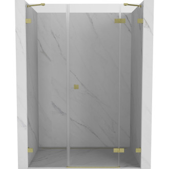 Sprchové dvere Mexen Lunar s pravými pántami 145 cm, priehľadné, kartáčované zlato - 834S-145-050-55-00-P