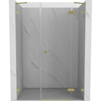 Sprchové dvere Mexen Lunar s pravými pántami 150 cm, priehľadné, kartáčované zlato - 834S-150-050-55-00-P