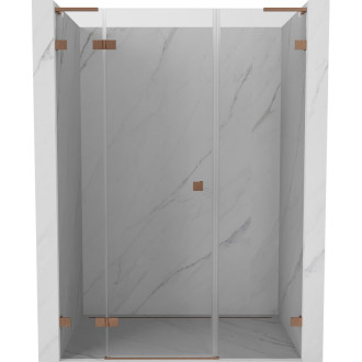 Sprchové dvere Mexen Lunar L s ľavými pántami 145 cm, priehľadné, kartáčovaná meď - 834SL-145-050-65-00-L