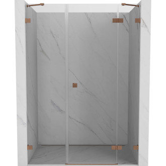 Sprchové dvere Mexen Lunar s pravými pántami 145 cm, priehľadné, kartáčovaná meď - 834S-145-050-65-00-P