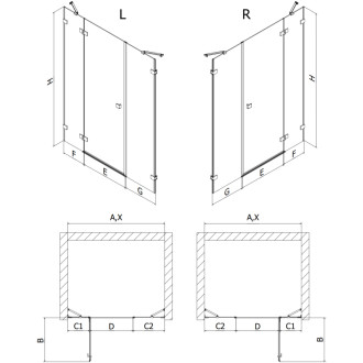 Sprchové dvere Mexen Lunar s pravými pántami 150 cm, priehľadné, čierne - 834S-150-050-70-00-P