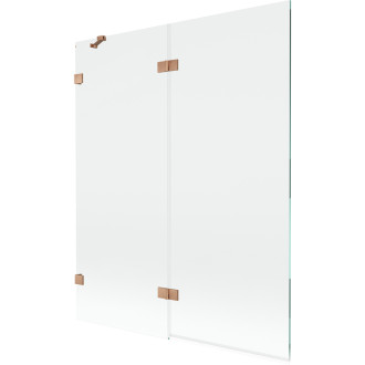 Vaňová zástena Mexen Lunar 2-krídla ľavá 140 x 150 cm, priehľadná, kartáčovaná meď - 897-140-100-65-00-L